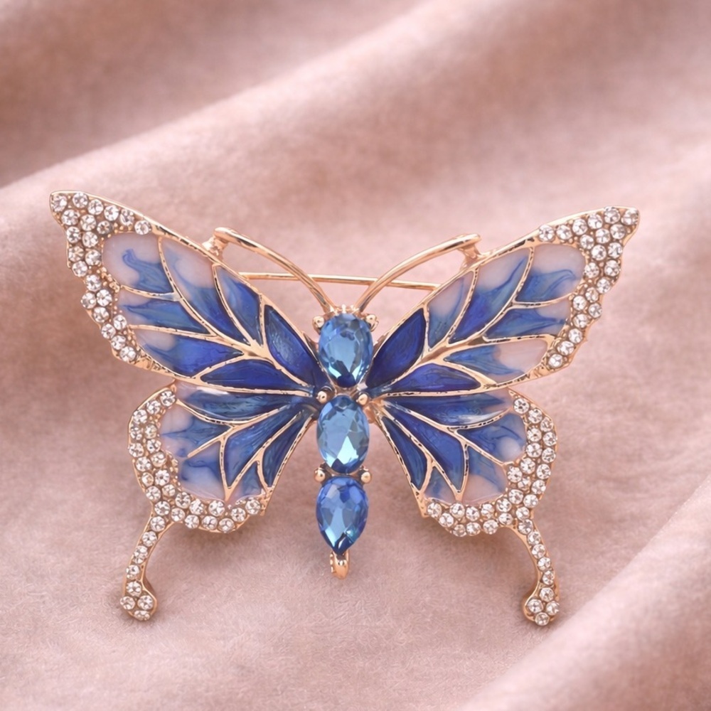 Blue Butterfly Crystal Brooch